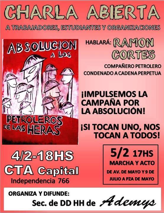 Charla en CTA Capital: Por la absolución de los presos de Las Heras