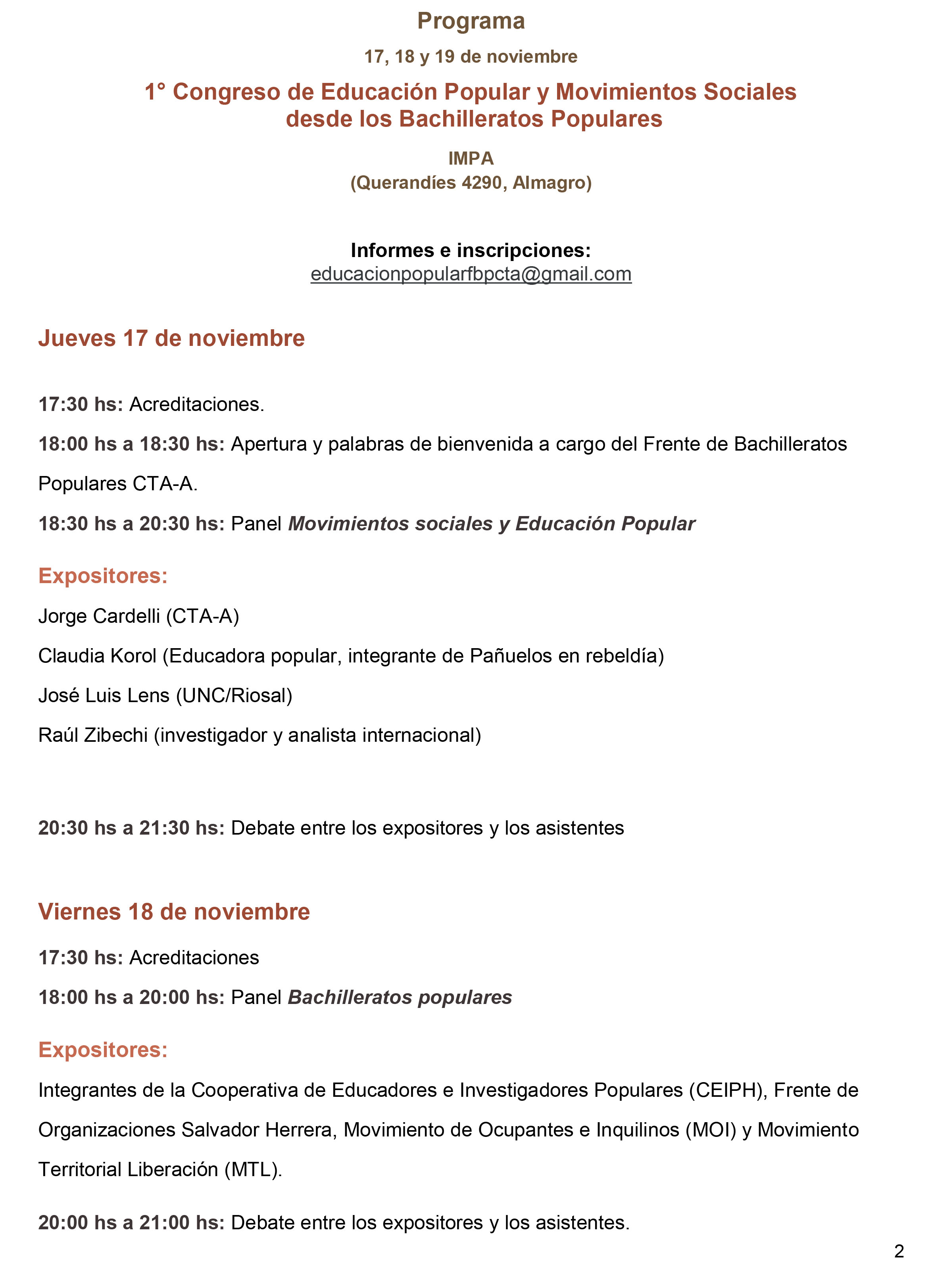 Comienza hoy el Primer Congreso de Educación Popular y Movimientos Sociales