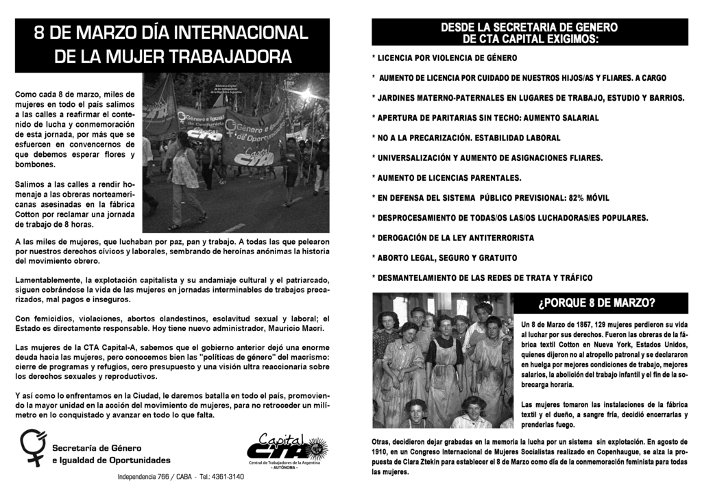 La CTA Capital estuvo presente en la marcha por el Día de la Mujer Trabajadora