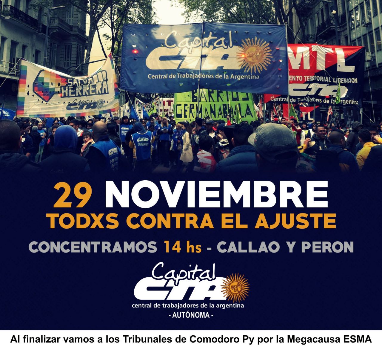 La CTA-A de Capital participa y convoca a la marcha contra el Ajuste