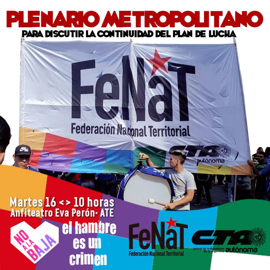 La FeNaT convoca a Plenario Metropolitano para discutir la continuidad del Plan de Lucha
