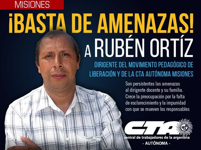 Amplio respaldo de la CTA Autónoma al compañero Rubén Ortiz